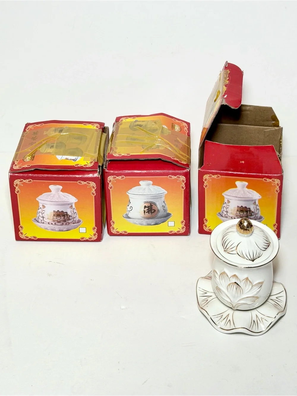 Set of 3 Buddhist Altar Water Offering Cups - Ceramic Tiny Cups 3.1